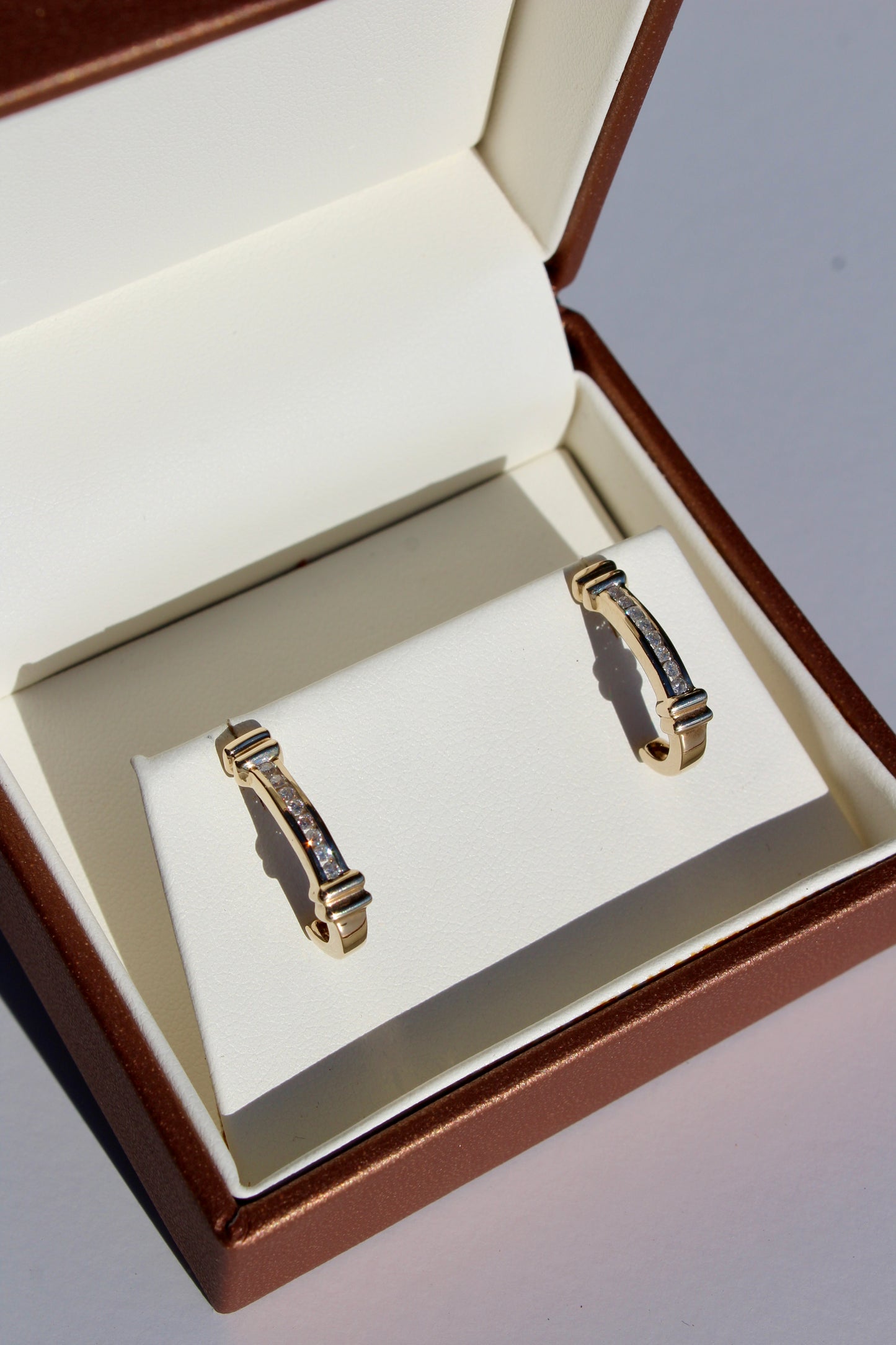 Vintage Diamond Hoops, 1/4 Carat 9K Gold