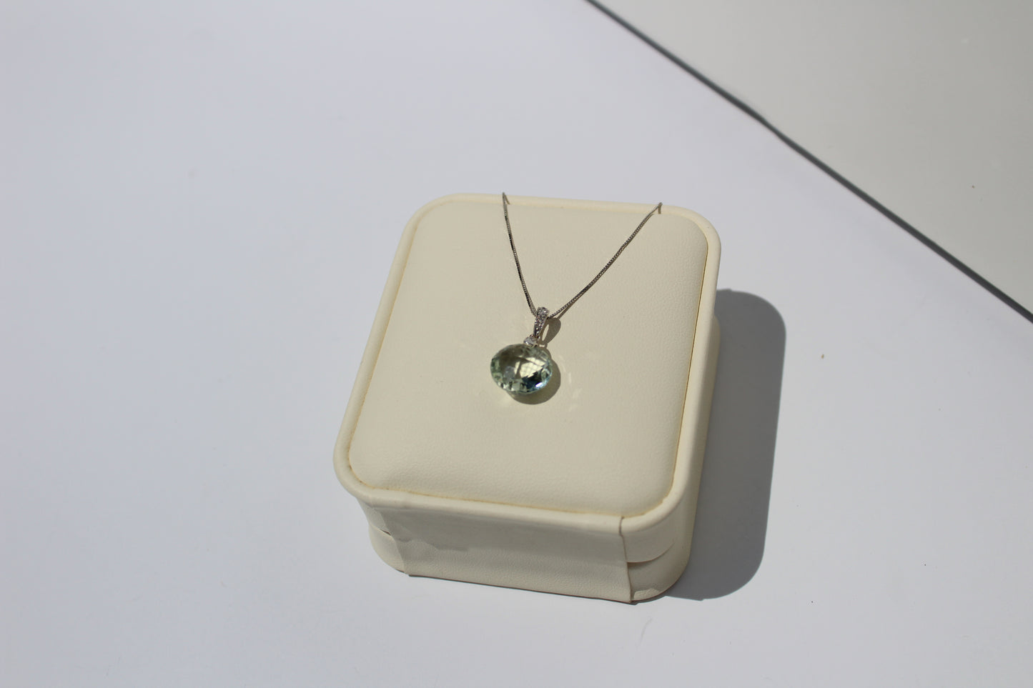 Prasiolite & Diamond Necklace, 7 Carats 14K White Gold