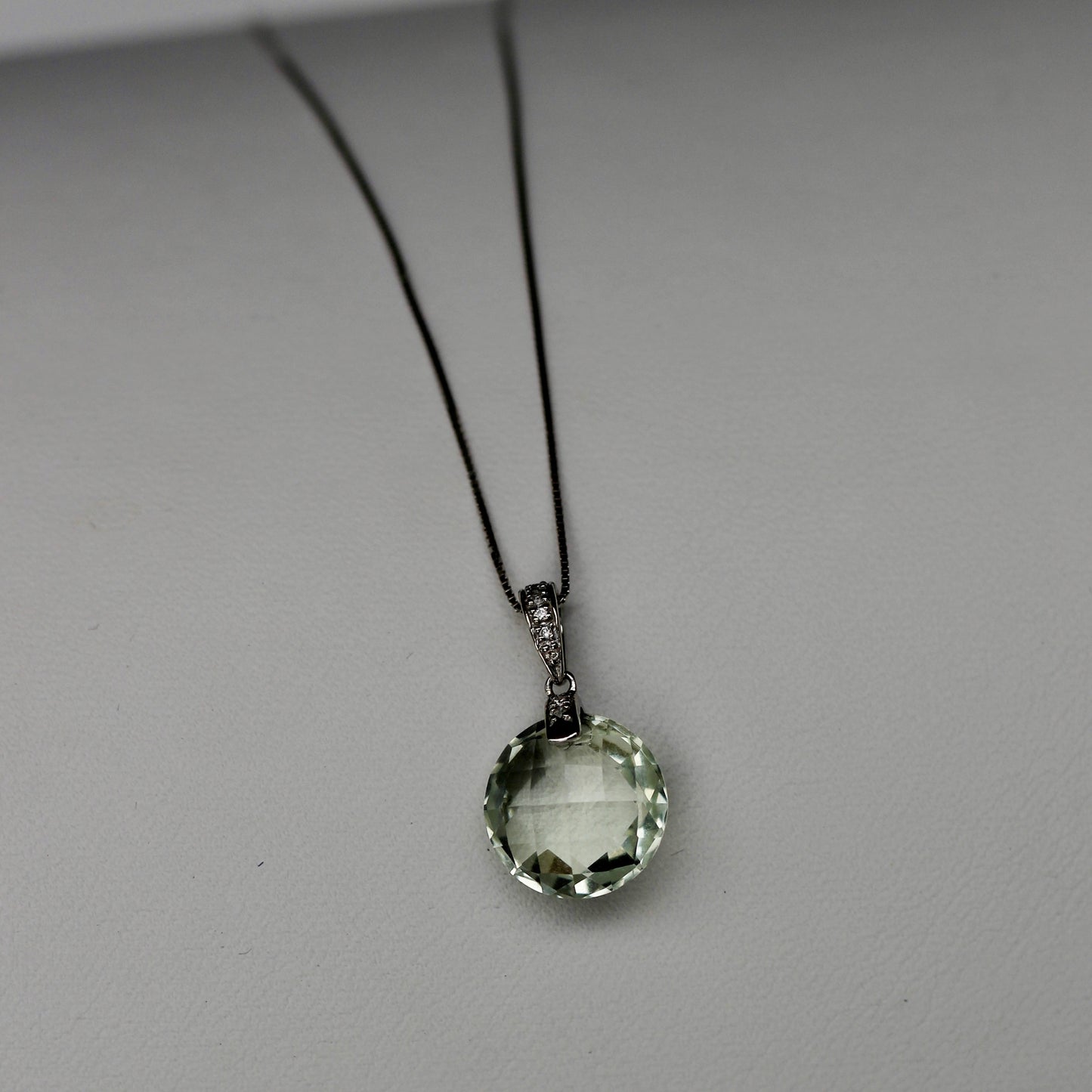 Prasiolite & Diamond Necklace, 7 Carats 14K White Gold