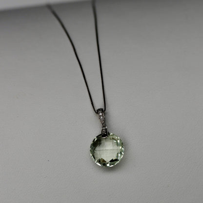 Prasiolite & Diamond Necklace, 7 Carats 14K White Gold