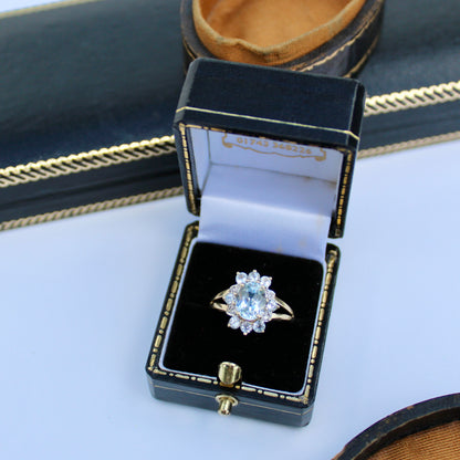 Aquamarine & Diamond Floral Cocktail Ring, 1.8 Carats 14K Gold