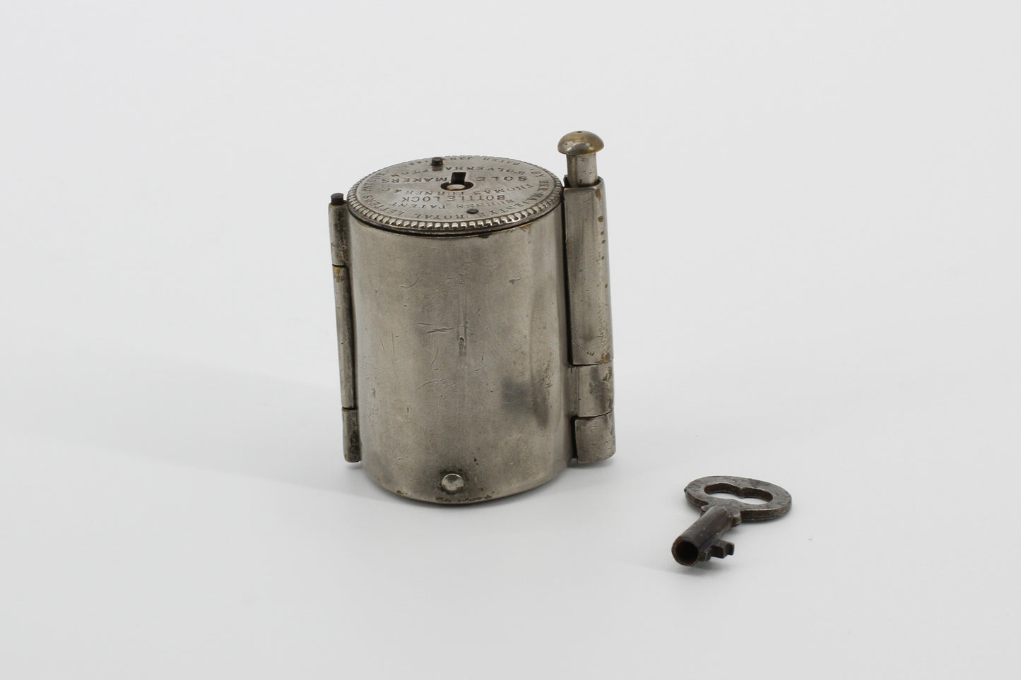 1881 Burns's Royal Patent Bottle Lock & Key Set by Thomas Turner & Co.