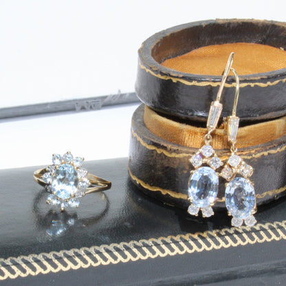 Antique Aquamarine & Diamond Set, 5.59 Carats 14K Gold