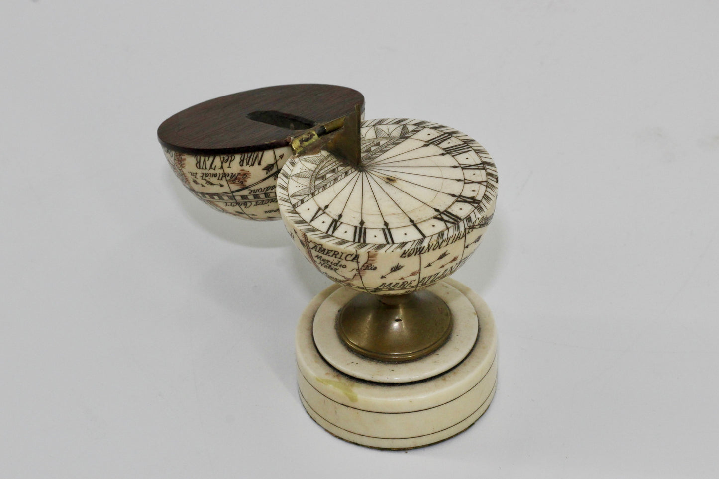 19th Century Miniature Ivory Terrestrial Globe & Sundial