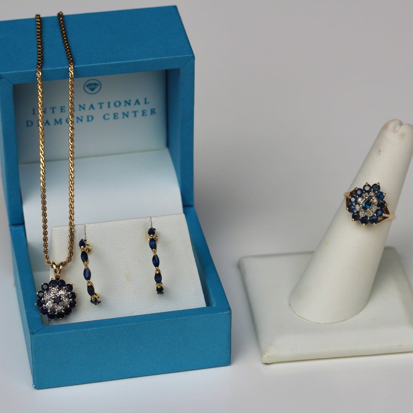 Antique Sapphire Diamond Cluster Set- Ring & Pendant, 2.25 Carats 14K Gold