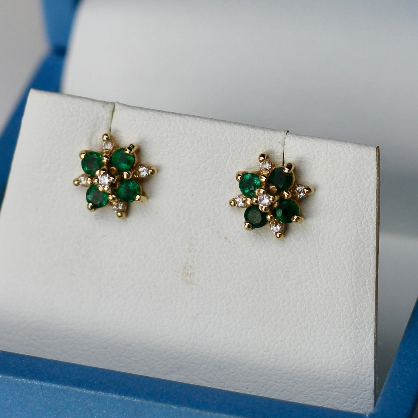 1930's Emerald & Diamond Gold Earrings, 2.29 CTW 18K Gold