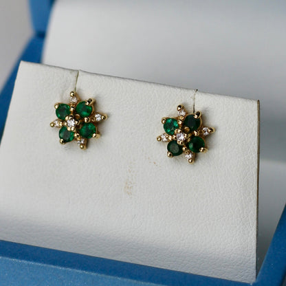 1930's Emerald & Diamond Gold Earrings, 2.29 CTW 18K Gold
