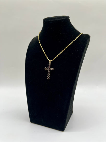 Vintage Garnet Cross Pendant, 2.68 CTW 14K Vermeil 925