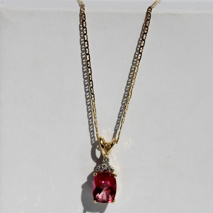 Madagascar Pink Tourmaline & Diamond Necklace, 1.47 Carats 14K Gold