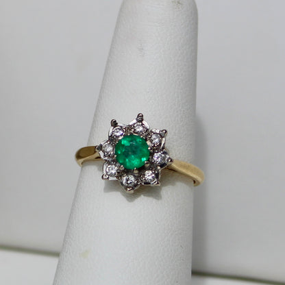 Emerald & Diamond Floral Cocktail Ring, 0.75 CTW 18K Gold/Platinum
