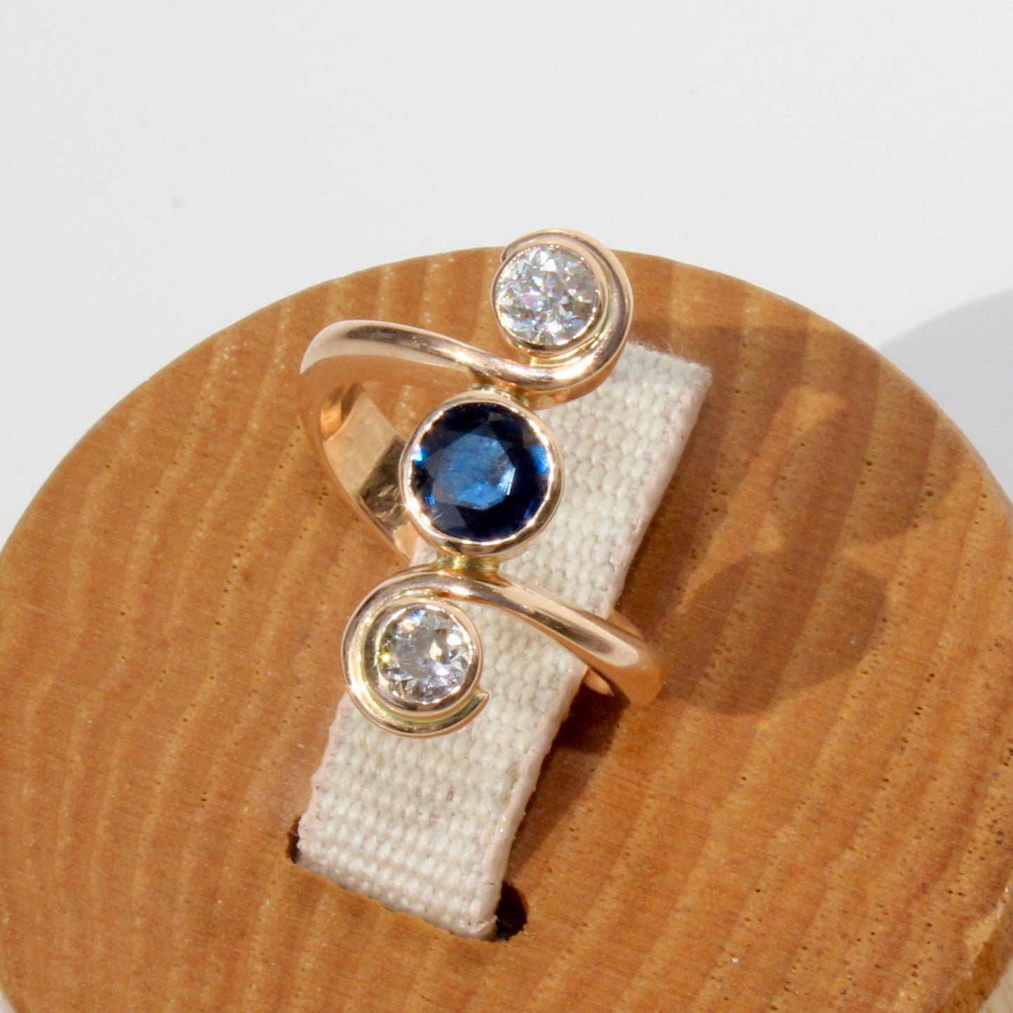 Antique Sapphire & Diamond Trilogy Ring, 1.35 Carats 18K Gold