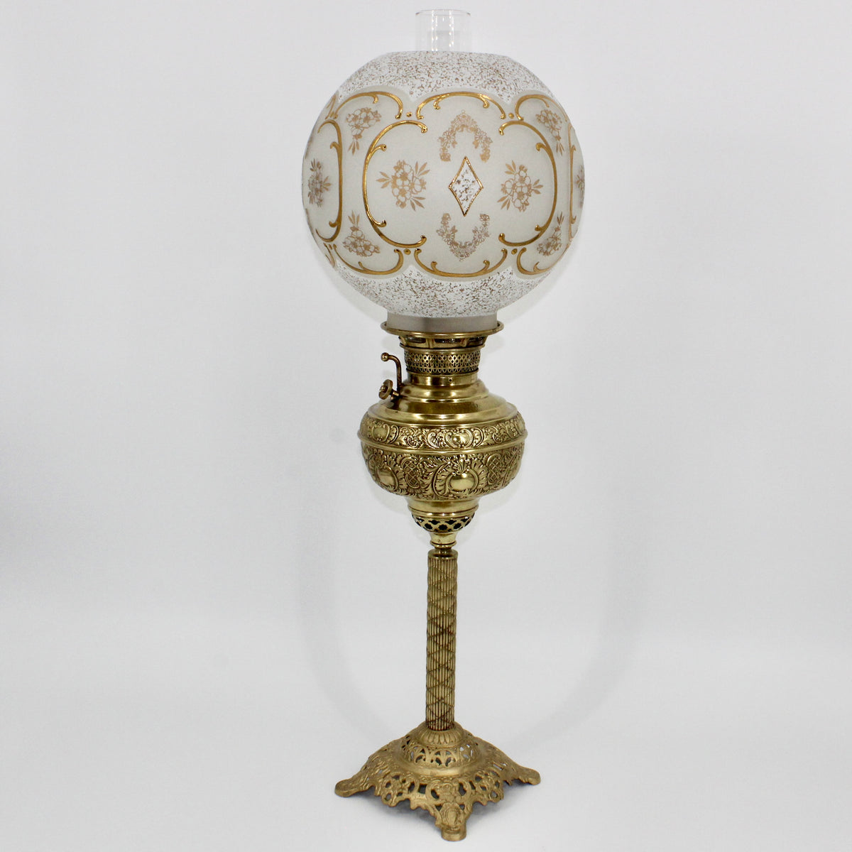 1895 Gilded Crystal Corinthian Banquet Lamp by Edward Miller