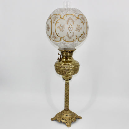 1895 Gilded Crystal Corinthian Banquet Lamp by Edward Miller