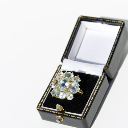 Antique Aquamarine Regency Cluster Ring, 6.5 Carats 10K Gold