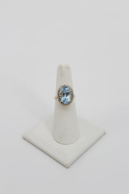 Blue Topaz & Diamond Halo Cocktail Ring,  8.514 CTW 14K Gold