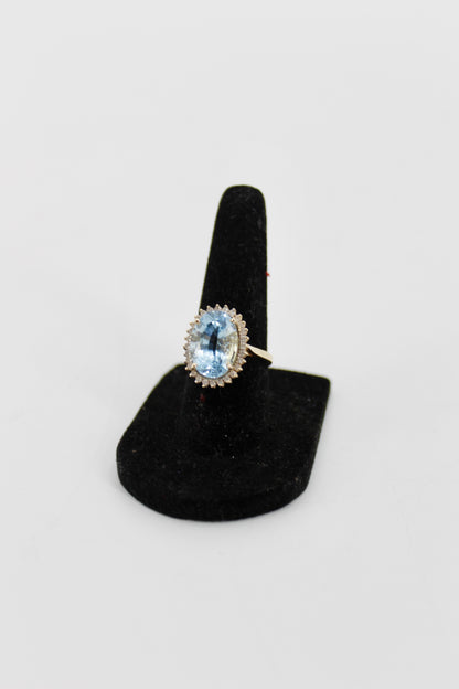 Blue Topaz & Diamond Halo Cocktail Ring,  8.514 CTW 14K Gold
