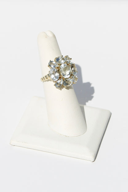Antique Aquamarine Regency Cluster Ring, 6.5 Carats 10K Gold