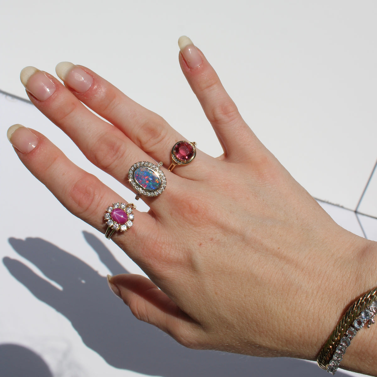 Bague en or 14 carats avec cabochon en rubis étoilé et spinelle, 3 carats