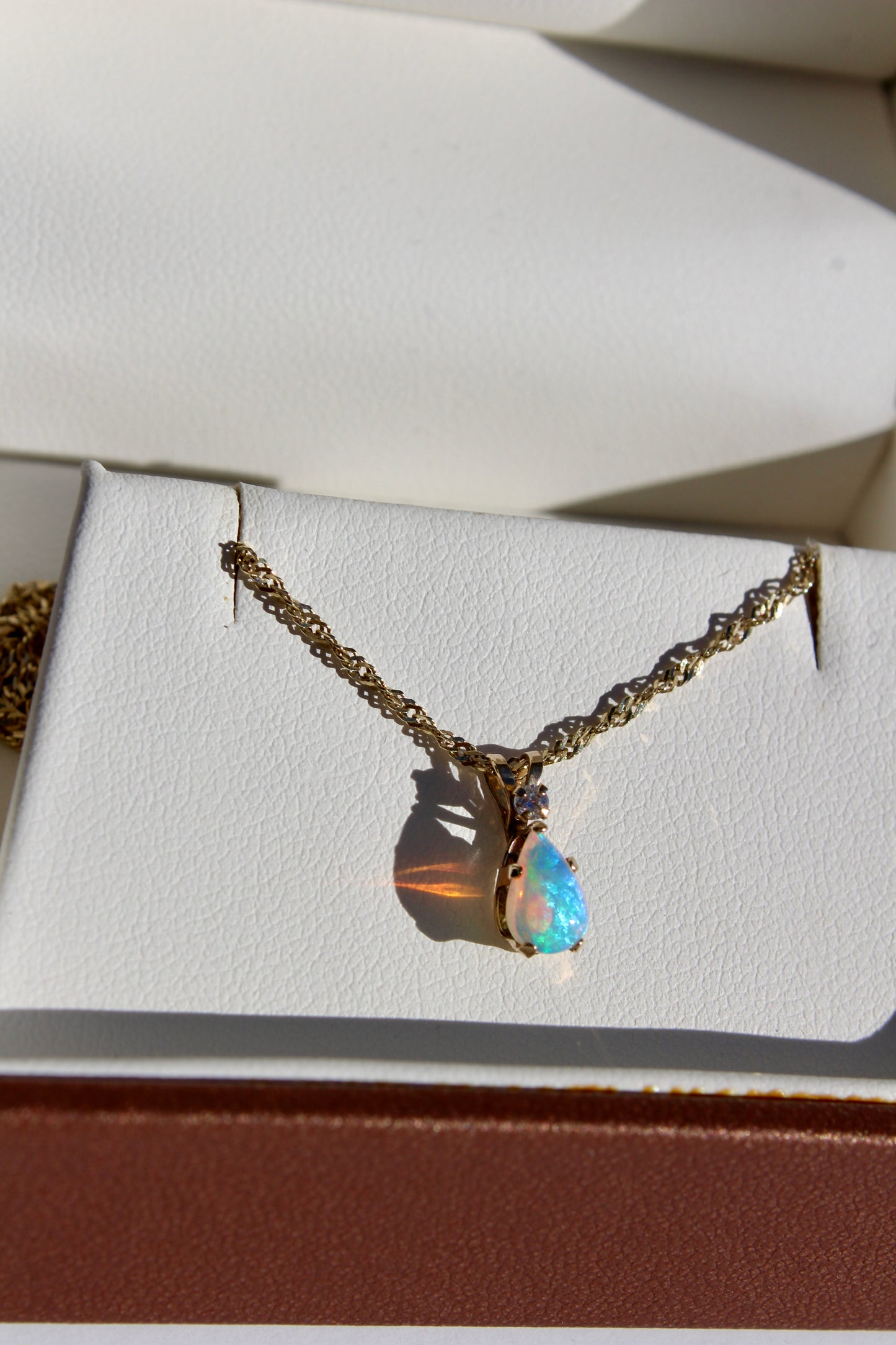 1920's Opal & Diamond Necklace, 0.5 Carat 10K Gold