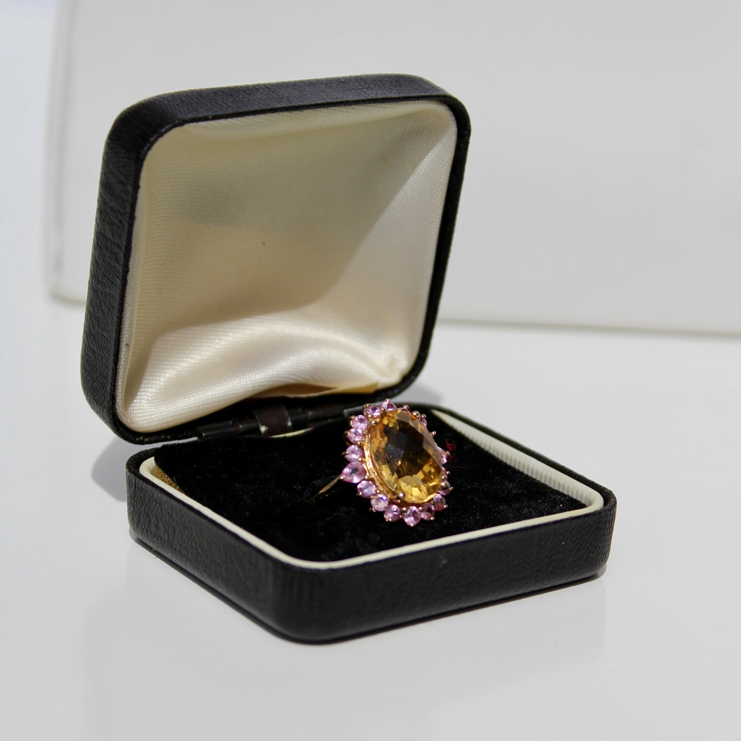 Pink Sapphire & Citrine Cocktail Ring, 6.2 Carats 10K Gold