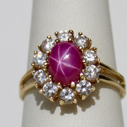 Bague en or 14 carats avec cabochon en rubis étoilé et spinelle, 3 carats