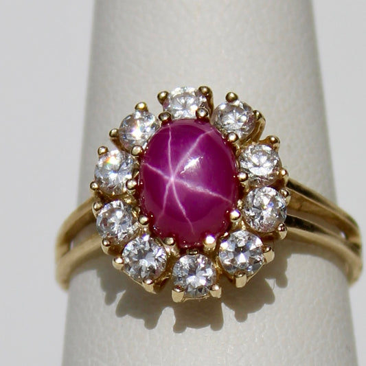 Bague en or 14 carats avec cabochon en rubis étoilé et spinelle, 3 carats