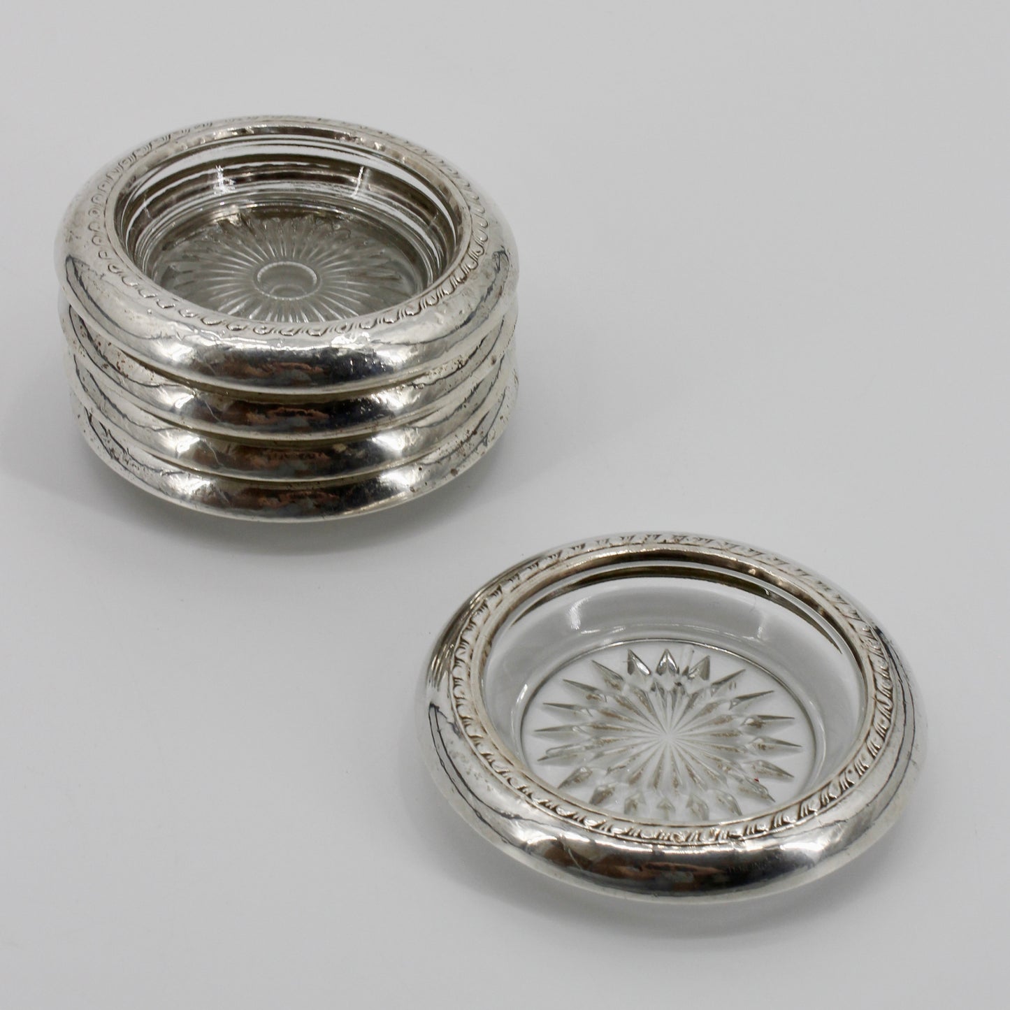Sterling Silver & Cut Crystal Ashtrays- Set of 5