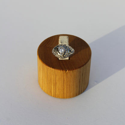 Art Deco Old European Cut Diamond Filigree Ring, 0.646 Carats 18K White Gold