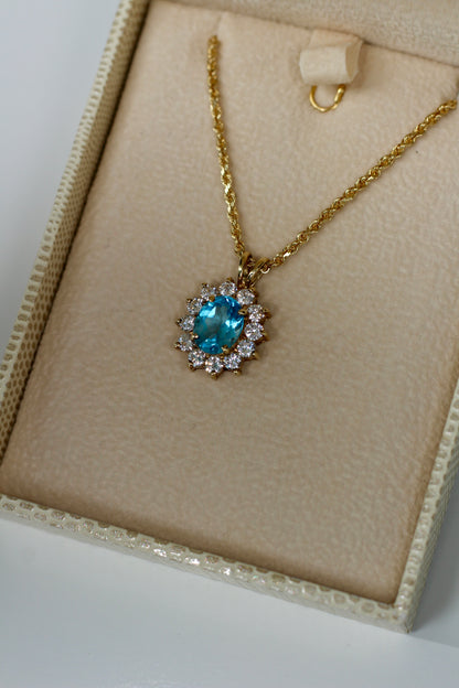 Blue Topaz & Cubic Zirconia Halo Pendant, 3.63 Carats 10K Gold