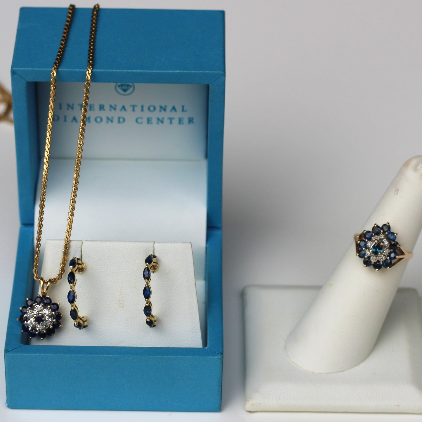 Antique Sapphire Diamond Cluster Set- Ring & Pendant, 2.25 Carats 14K Gold