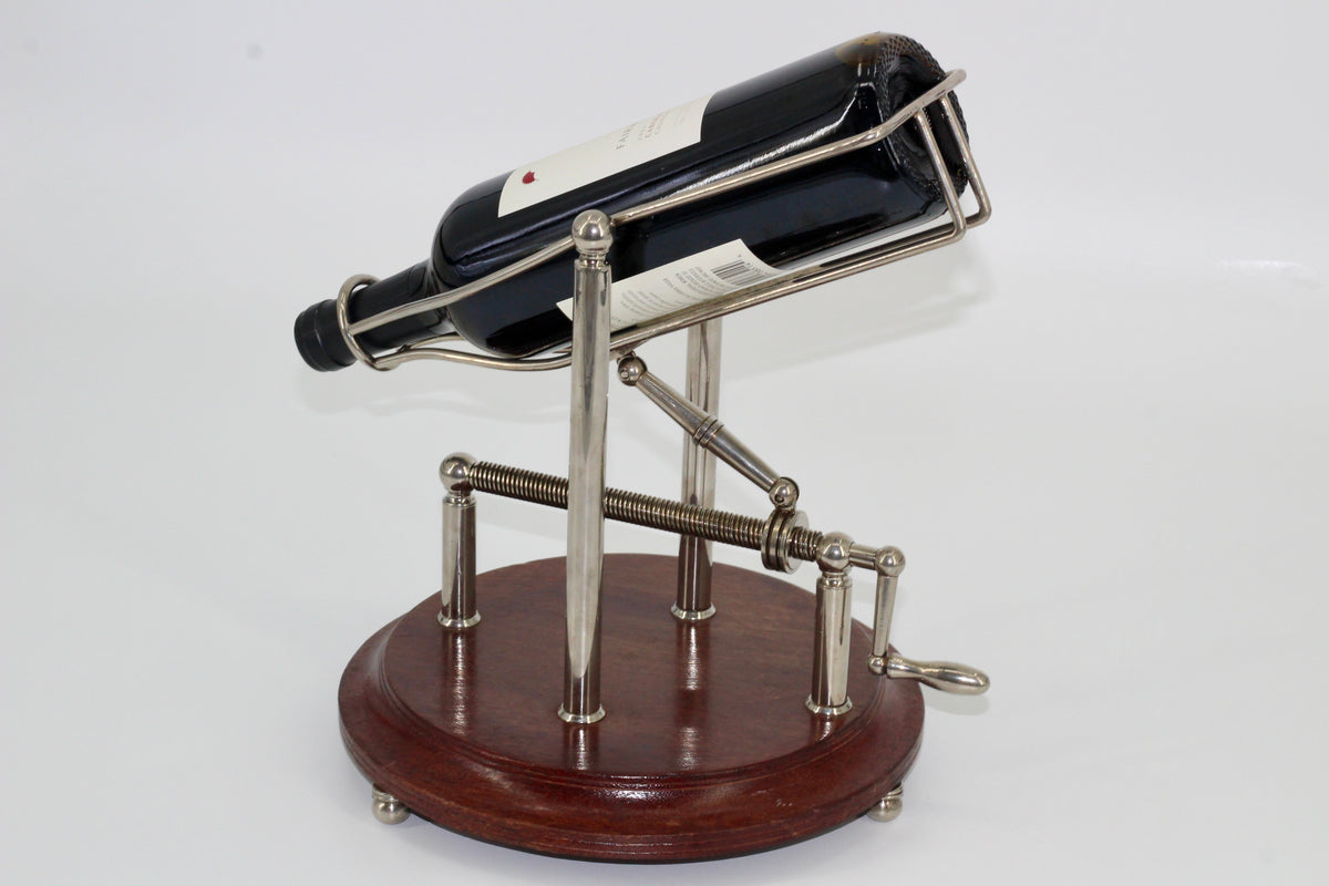Antique Adjustable Cradle Silver & Wood Wine Decanter- Professionally Restored