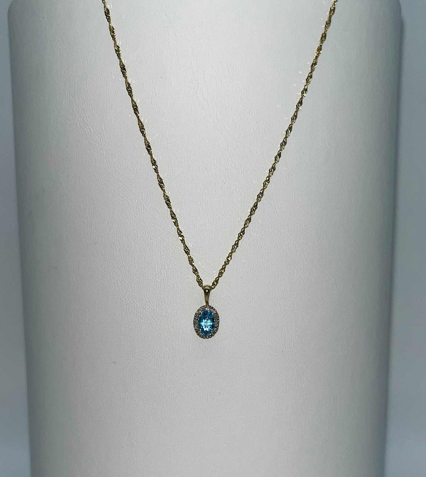 Antique Blue Topaz & Diamond Halo Necklace, 0.6 CTW 10K Gold