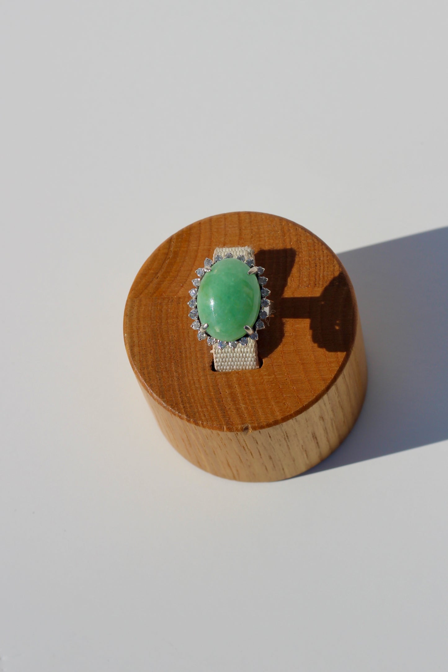 Jade Cabochon & Diamond Halo Ring, 14.13 Carats 14K Gold