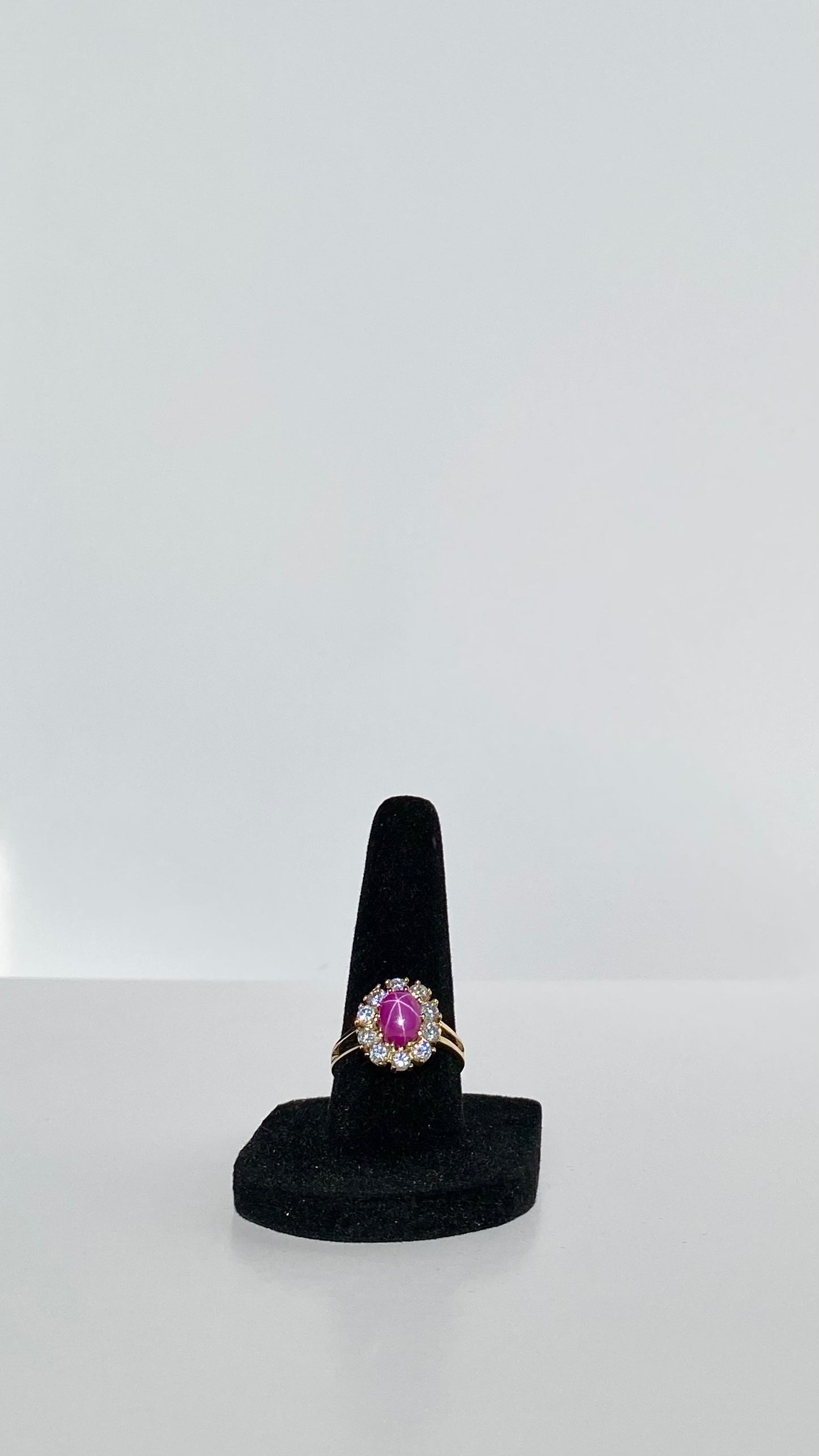 Star Ruby Cabochon & Spinel Ring, 3CTW 14K Gold