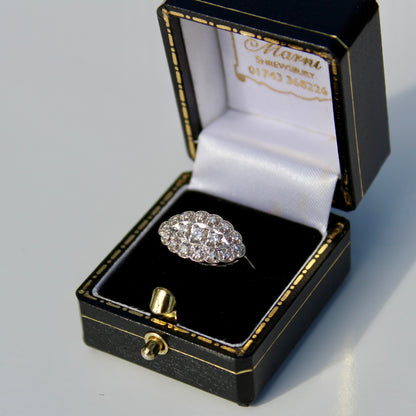 1930's East/West Diamond Cluster Ring, 1.28 Carats 14K White Gold & Platinum