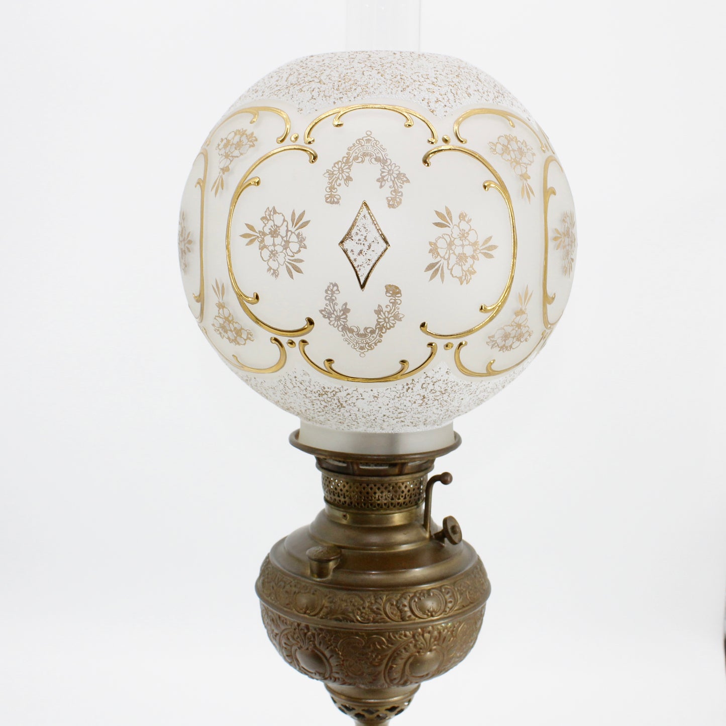 1895 Monography Gilded Crystal Globe Banquet Lamp by Edward Miller