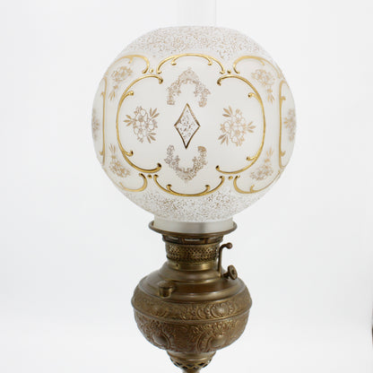 1895 Monography Gilded Crystal Globe Banquet Lamp by Edward Miller