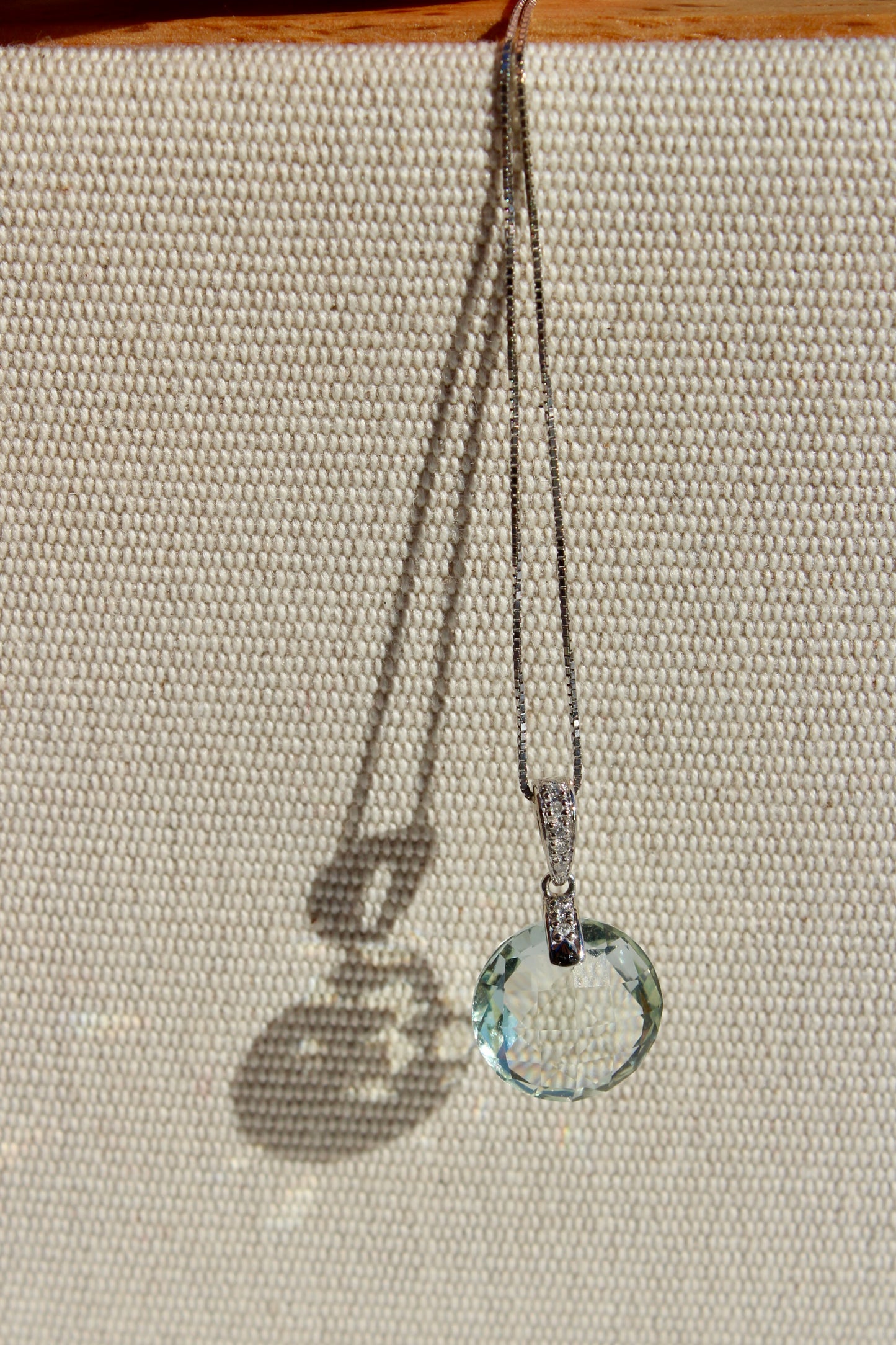 Prasiolite & Diamond Necklace, 7 Carats 14K White Gold