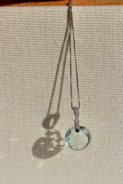 Prasiolite & Diamond Necklace, 7 Carats 14K White Gold