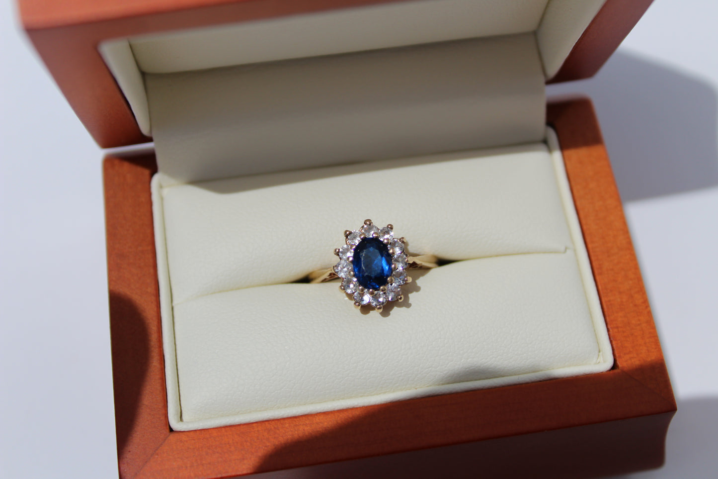 Cobalt Blue & White Spinel Halo Ring, 1.55 Carats 9K Gold
