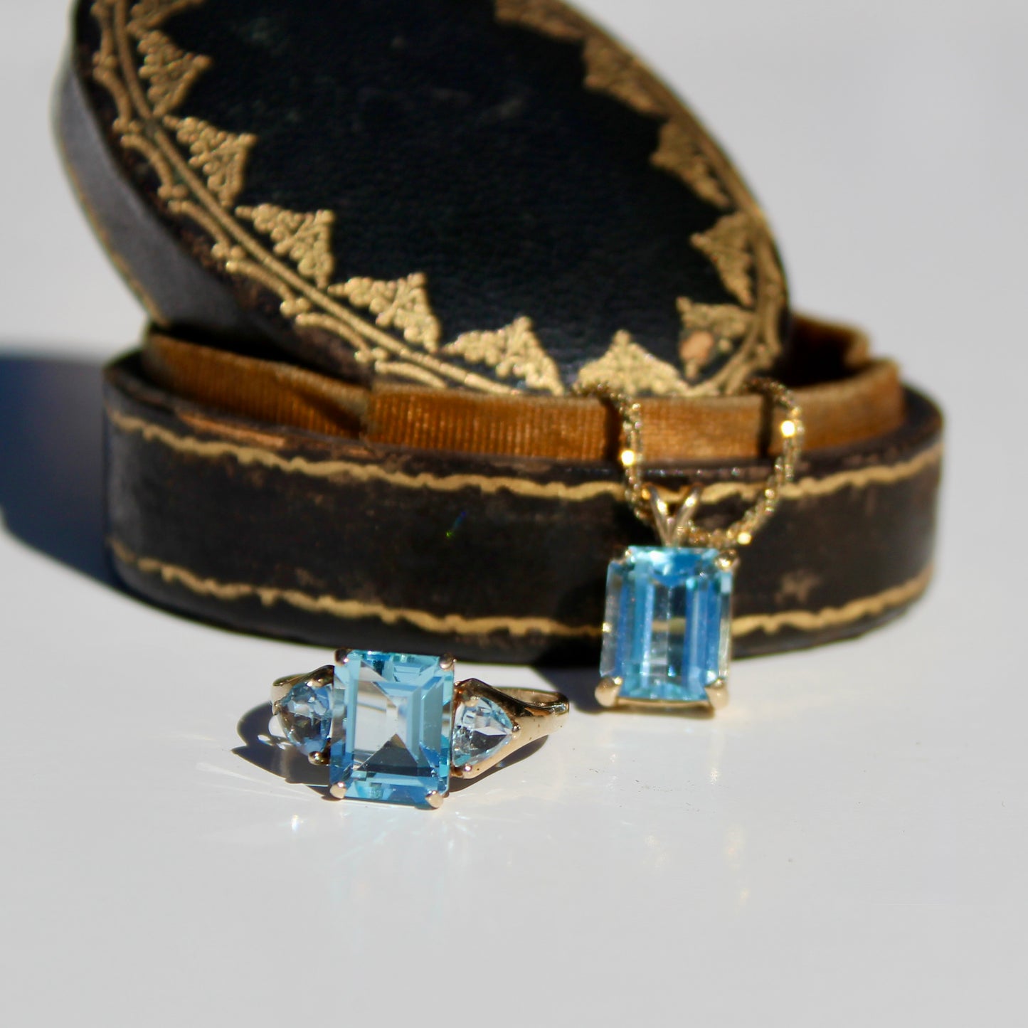 Emerald-Cut Blue Topaz Set w/ Aquamarine, 9.1 Carats 10K & 14K Gold