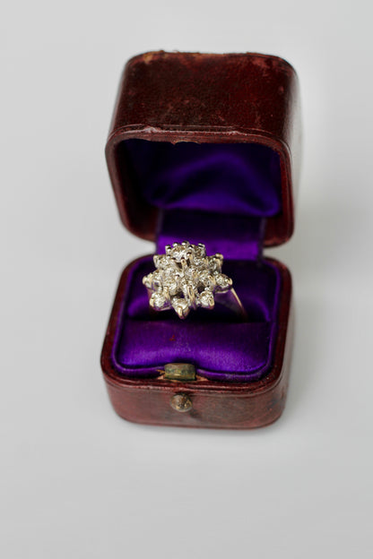 1940's Brutalist Diamond Cluster Ring, 2.82 Carats 14K Gold