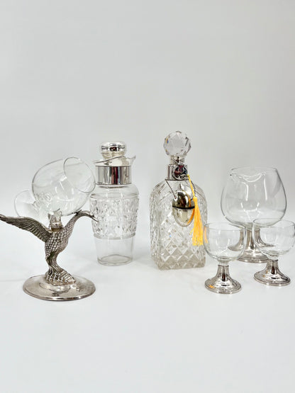 Edwardian 1916 Sterling Silver Leaded Crystal Locking Spirit Decanter & Key