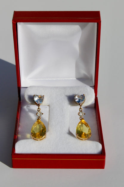 Citrine & Burmese Spinel Drop Earrings, 12 Carats 14K Vermeil