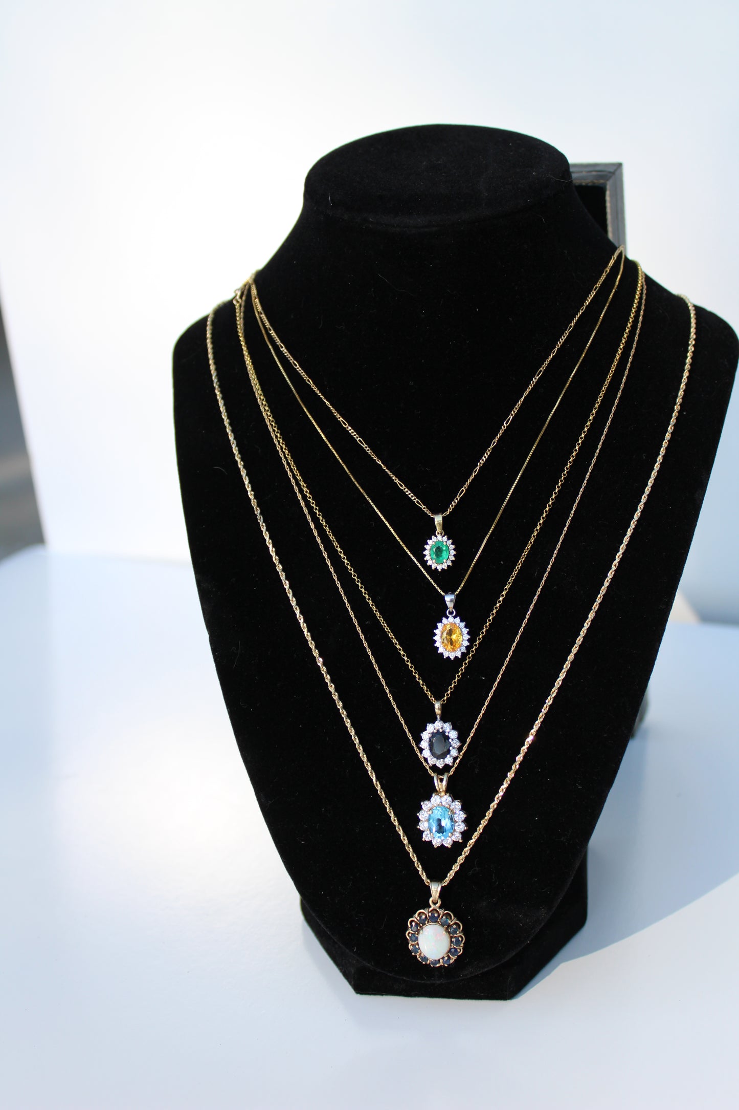 Antique Noir Sapphire & White Topaz Halo Pendant Necklace, 2.32 Carats 9K Gold