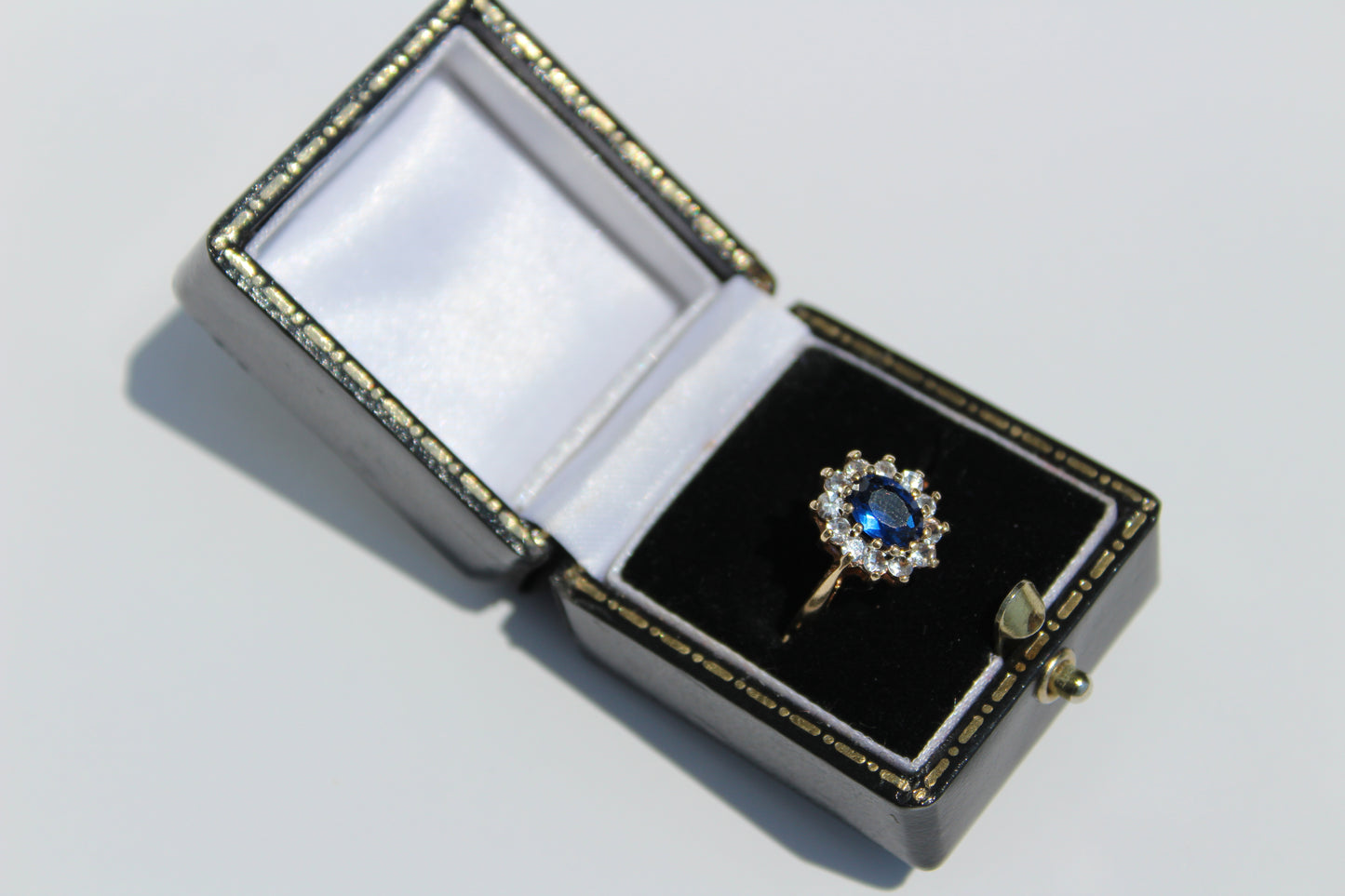 Cobalt Blue & White Spinel Halo Ring, 1.55 Carats 9K Gold