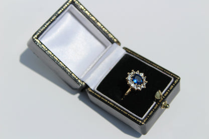 Cobalt Blue & White Spinel Halo Ring, 1.55 Carats 9K Gold