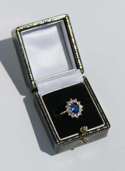 Cobalt Blue & White Spinel Halo Ring, 1.55 Carats 9K Gold