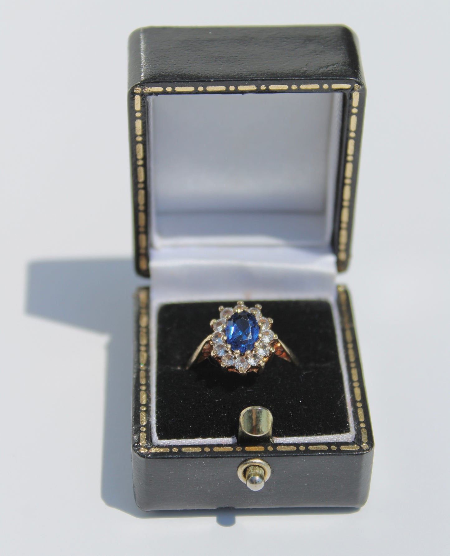 Cobalt Blue & White Spinel Halo Ring, 1.55 Carats 9K Gold