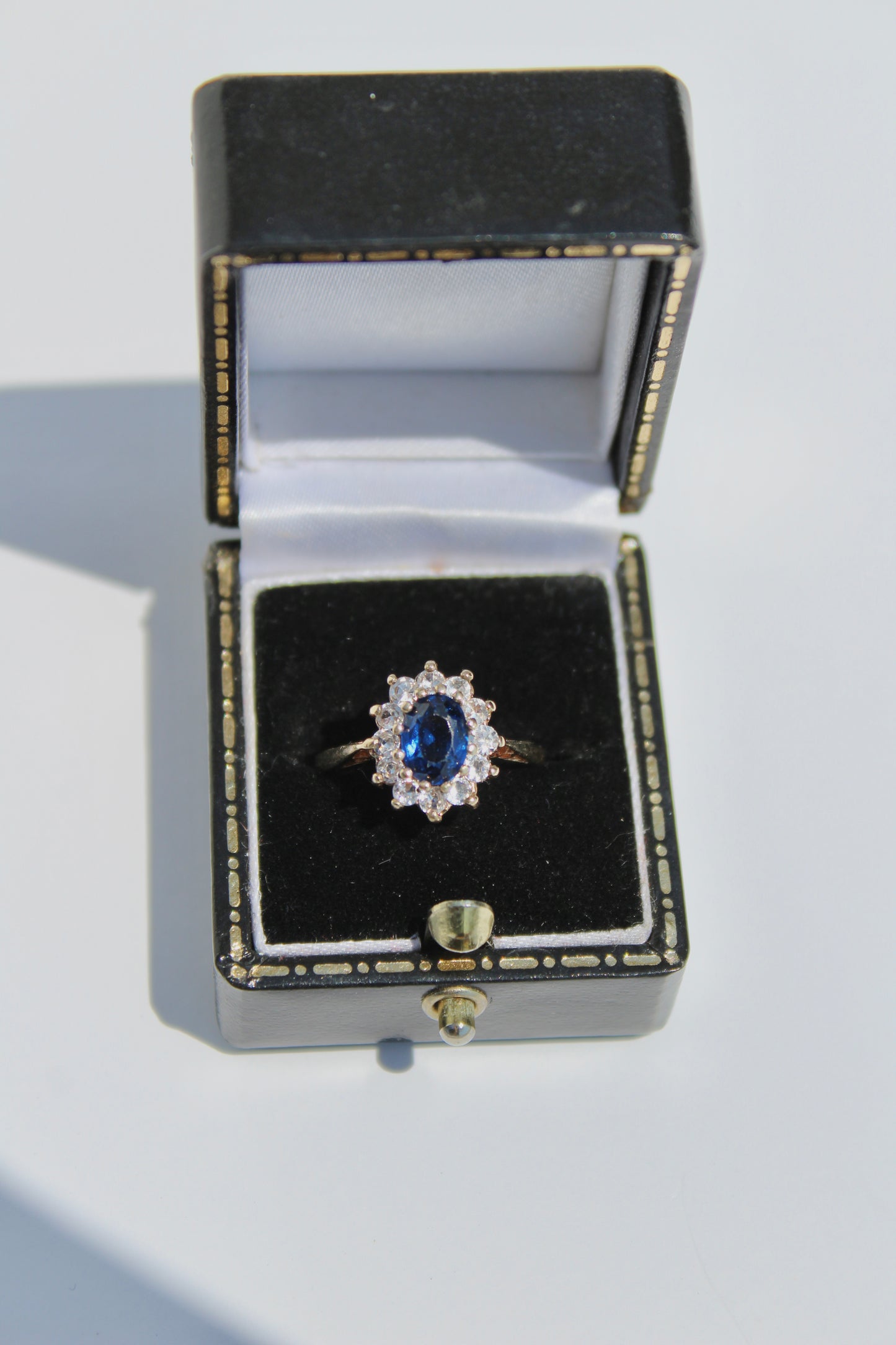 Cobalt Blue & White Spinel Halo Ring, 1.55 Carats 9K Gold